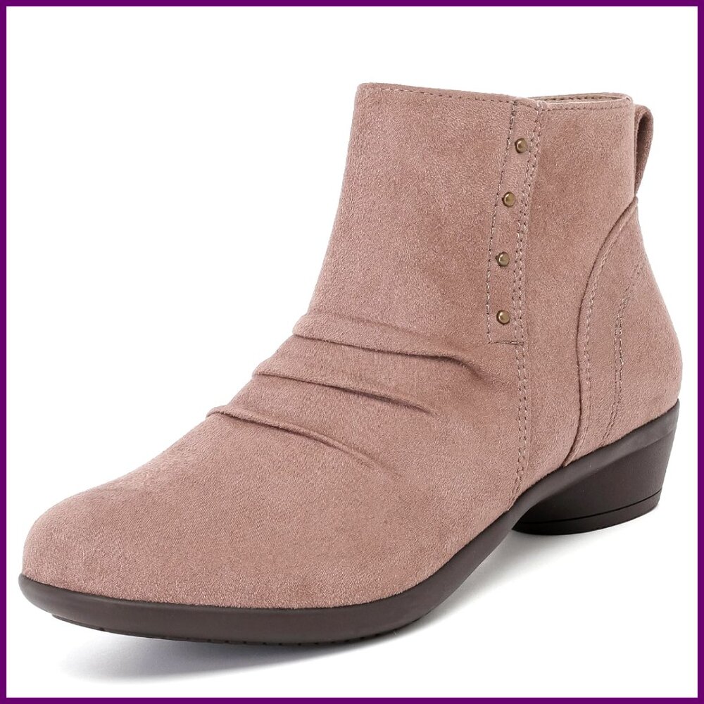 Women's Chunky Heel Ankle Boots Vegan Leather Memory Foam Comfort